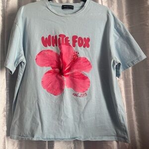 White Fox Boutique Light Blue Tee with Pink Floral Design